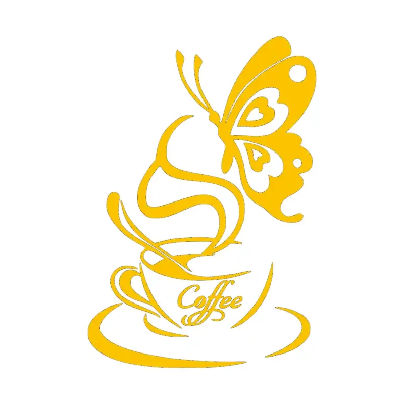 Coffee and Butterfly Wall Stickers Golden Yellow | Stickers on Wall