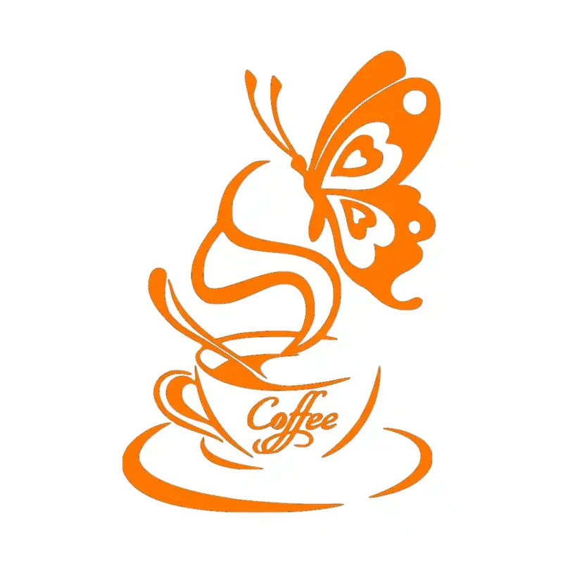 Coffee and Butterfly Wall Stickers Orange | Stickers on Wall
