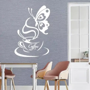 Coffee and butterfly wall stickers white