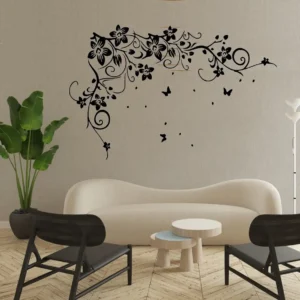 Floral garland wall stickers dark black