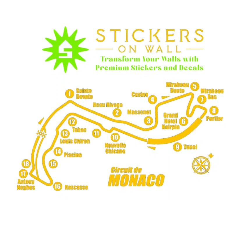 Monaco Circuit Wall Stickers Golden Yellow | Stickers on Wall