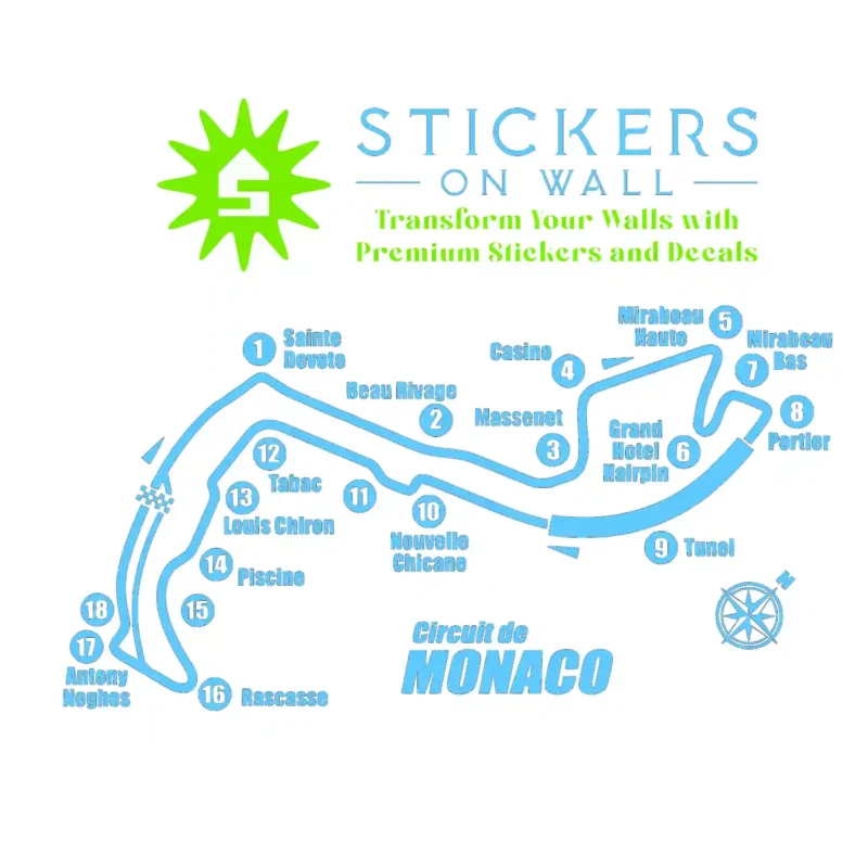 Monaco Circuit Wall Stickers Light Blue | Stickers on Wall