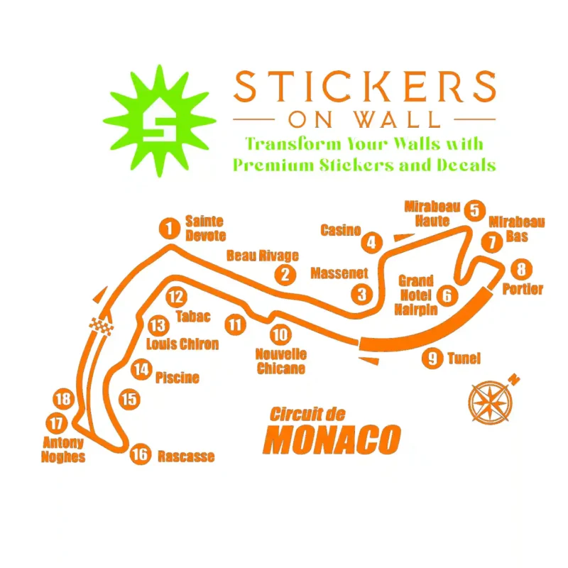 Monaco Circuit Wall Stickers Orange | Stickers on Wall