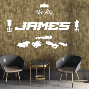 Racer name wall stickers white