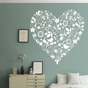 Heart Floral Wall Stickers White