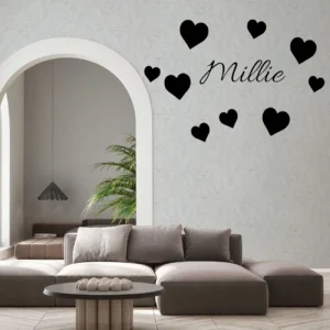 Name & Hearts Wall Stickers Dark Black