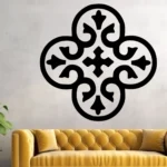 Black Moroccan Clover Wall Sticker on a Light Grey Wall Above a Mustard Yellow Sofa | Stickers on Wall