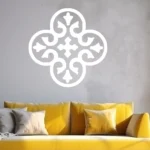 White Moroccan Clover Wall Sticker on a Pale Grey Wall Above a Yellow Sofa with Cushions | Stickers on Wall