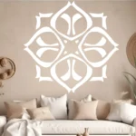 White Moroccan Quatrefoil Wall Sticker Above a Cream Sofa in a Neutral Living Room | Stickers on Wall White Moroccan Quatrefoil Wall Sticker Above a Cream Sofa in a Neutral Living Room | Stickers on Wall