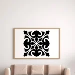 Black Moroccan Fleur Wall Sticker Design Shown in a Simple Frame Above a Beige Sofa | Stickers on Wall Black Moroccan Fleur Wall Sticker Design Shown in a Simple Frame Above a Beige Sofa | Stickers on Wall