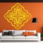 Moroccan Leaf Wall Sticker in Yellow on an Orange Accent Wall Above a White Sofa | Stickers on Wall Moroccan Leaf Wall Sticker in Yellow on an Orange Accent Wall Above a White Sofa | Stickers on Wall