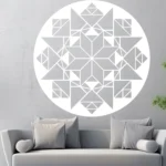 White Circular Moroccan Geometric Wall Sticker with Star Pattern on a Gray Concrete Wall Above a Light Gray Sofa with Cushions | Stickers on Wall White Circular Moroccan Geometric Wall Sticker with Star Pattern on a Gray Concrete Wall Above a Light Gray Sofa with Cushions | Stickers on Wall