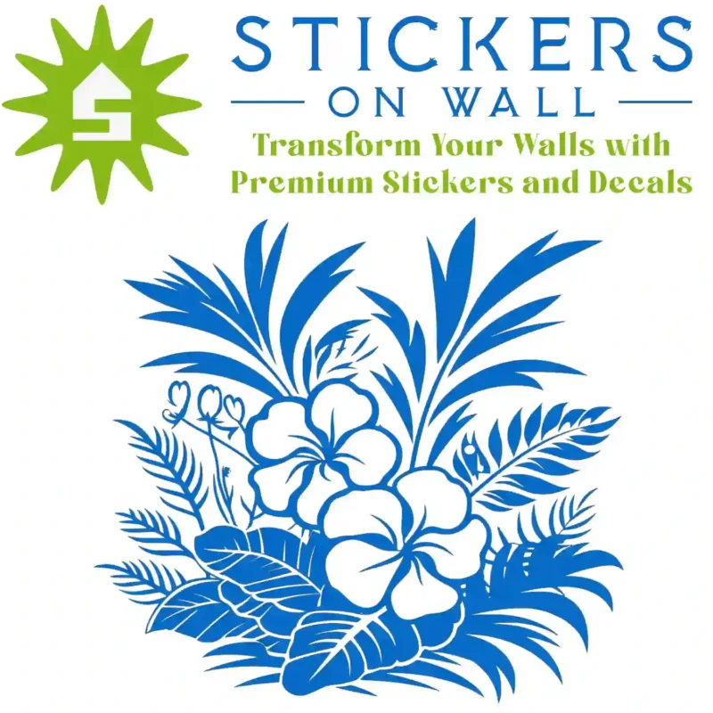 Hibiscus Tropical Wall Sticker Azure Blue | Stickers on Wall