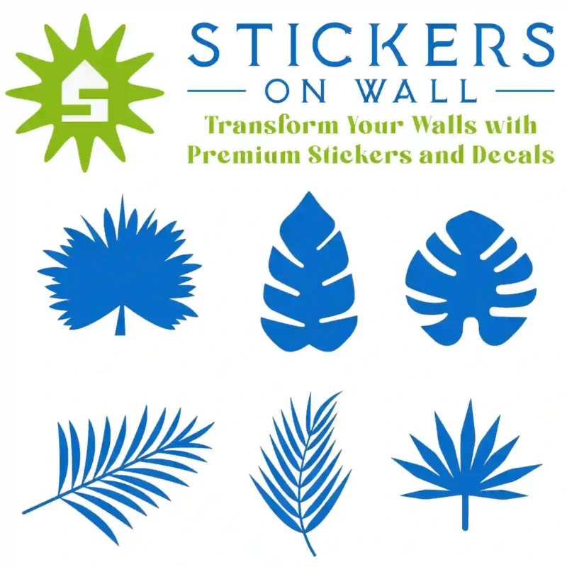 Jungle Leaf Sticker Set Azure Blue | Stickers on Wall