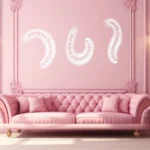 White Feather Trio Wall Sticker on Blush Pink Wall Above a Tufted Pink Sofa | Stickers on Wall