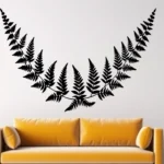 Black Tropical Fern Arch Wall Sticker Above Yellow Sofa on Light Wall in Modern Interior | Stickers on Wall