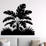 Black Tropical Jungle Floor Wall Sticker Above Neutral Sofa in Modern Living Room | Stickers on Wall