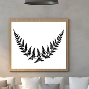Tropical Fern Arch Wall Sticker Displayed in Wooden Frame Above Sofa in Neutral Living Room