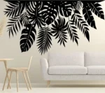 Tropical Leaf Canopy Wall Sticker in Black Above Neutral Sofa on Beige Wall | Stickers on Wall