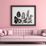 Tropical Leaf Cluster Wall Sticker Displayed Above a Pink Sofa in a Framed Wall Layout | Stickers on Wall