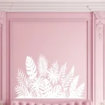 White Tropical Leaf Border Wall Sticker on Pink Panelled Wall Above Blush Sofa | Stickers on Wall