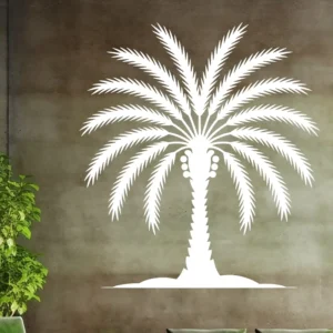 Large Palm Wall Decal in White Vinyl Centered Above Sofa