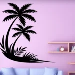 Palm Corner Wall Sticker in Black Above Sofa on Purple Wall Creating a Modern Tropical Corner Feature | Stickers on Wall