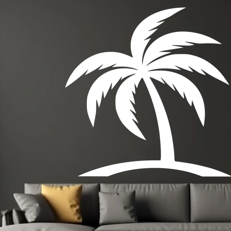 Palm Wall Sticker Above Sofa on Dark Feature Wall Creating Bold Focal Point | Stickers on Wall