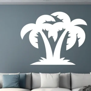 Palm Wall Sticker Cluster Design Above Sofa Creating Small Tropical Feature Wall