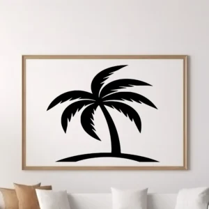 Palm Wall Sticker Framed Above Sofa in Modern Minimalist Living Room