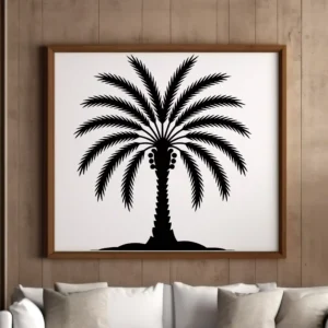 Tall Palm Wall Sticker Displayed Above Sofa in Framed Modern Wall Decor Setting
