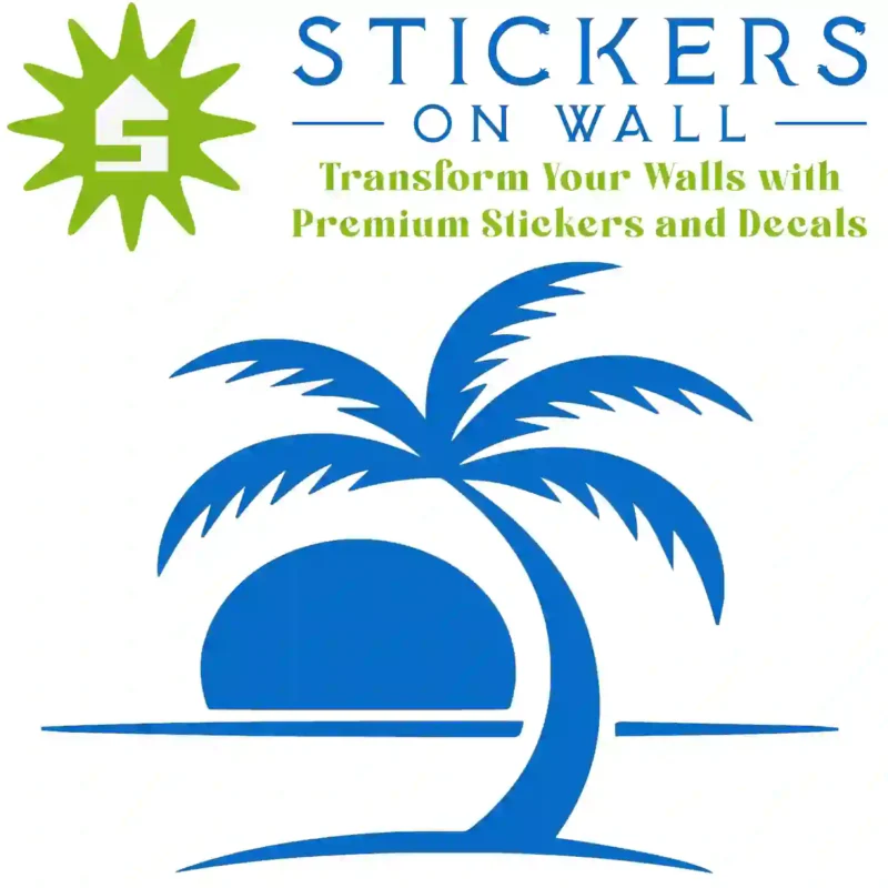 Tropical Palm Sunset Wall Sticker Azure Blue | Stickers on Wall