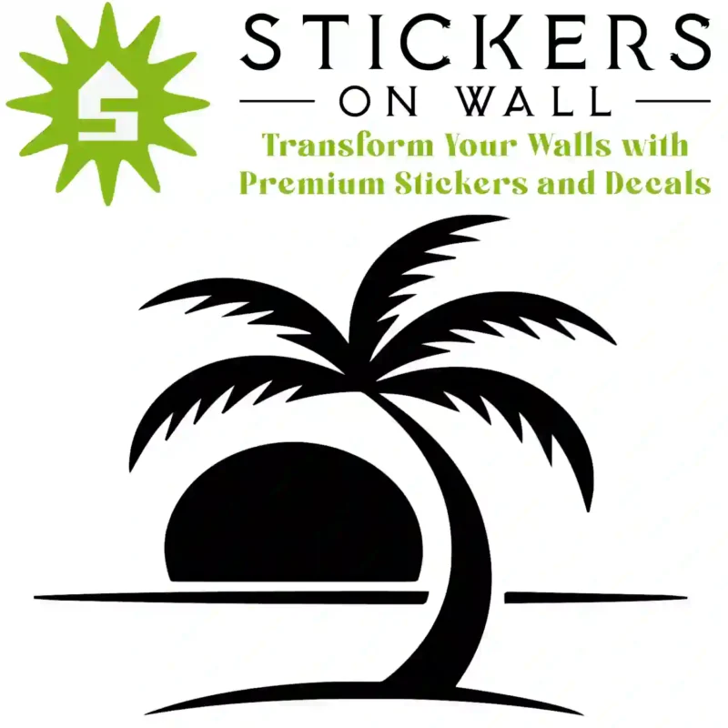 Tropical Palm Sunset Wall Sticker Black | Stickers on Wall