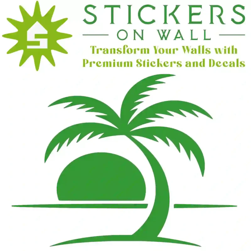 Tropical Palm Sunset Wall Sticker Mid Green | Stickers on Wall