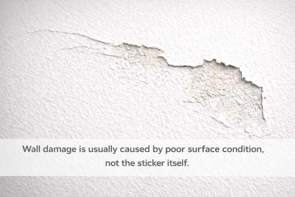 Wall Damage is Usually Caused by Poor Surface Condition Not the Sticker Itself